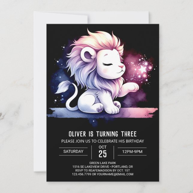 Boho Adorable Lion Birthday Einladung (Vorderseite)