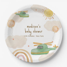 Boho Adventure Helicopter Airplane Baby Shower Pappteller