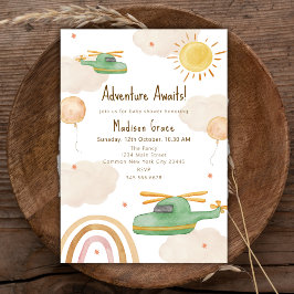 Boho Adventure Helicopter Airplane Babydusche Einladung