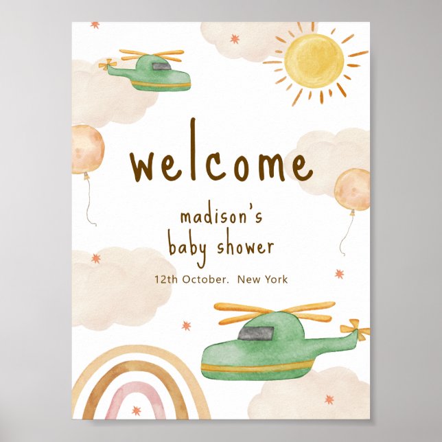 Boho Adventure Helicopter Baby Shower Welcome  Poster (Vorne)