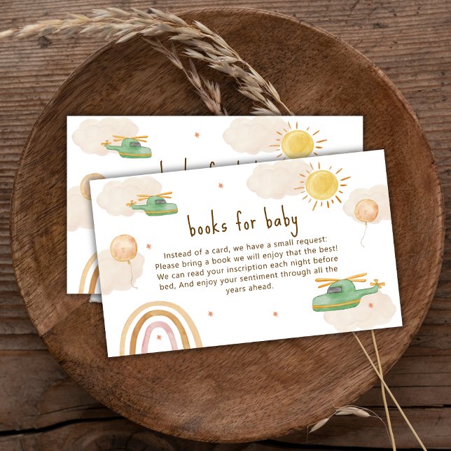 Boho Adventure Helicopter Books For Baby Shower Begleitkarte (Boho Adventure Helicopter Books For Baby Shower Enclosure Card)