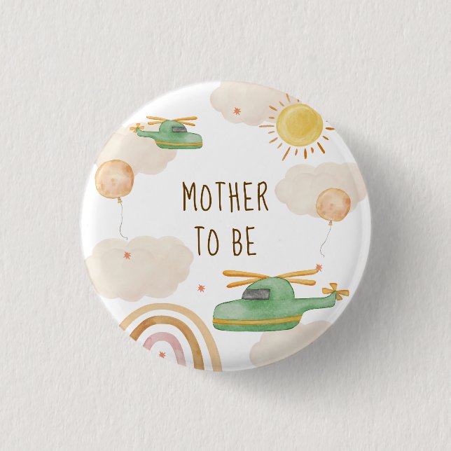 Boho Adventure Helicopter Mother To Be Baby Shower Button (Vorderseite)
