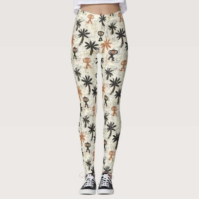 Boho-Affen-Dschungel-Safari-Muster Leggings (Vorderseite)