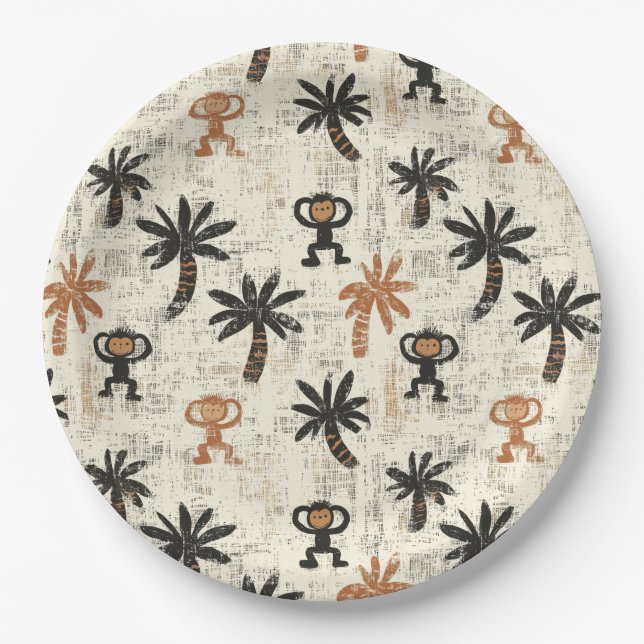 Boho-Affen-Dschungel-Safari-Muster Pappteller (Vorderseite)