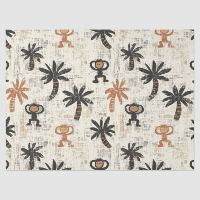 Boho-Affen-Dschungel-Safari-Muster Seidenpapier (Vorderseite)