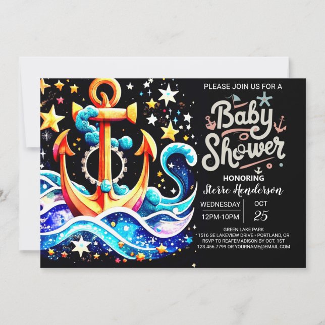 Boho Ahoy Anchor Baby Shower Einladung (Vorderseite)