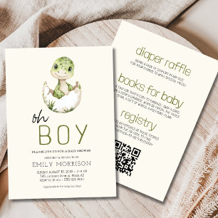 Boho All in One Oh Boy Dinosaur Babydusche Einladung