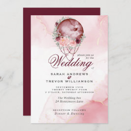 Boho All in One Wedding Pink Maroon Moon Einladung