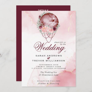 Boho All in One Wedding Pink Maroon Moon Einladung