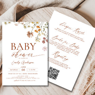 Boho All in One Wildblume QR Code Kinderdusche Einladung