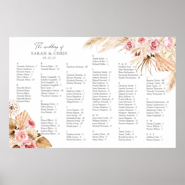 Boho Alphabetische Orderhochzeitkarte Poster (Vorne)