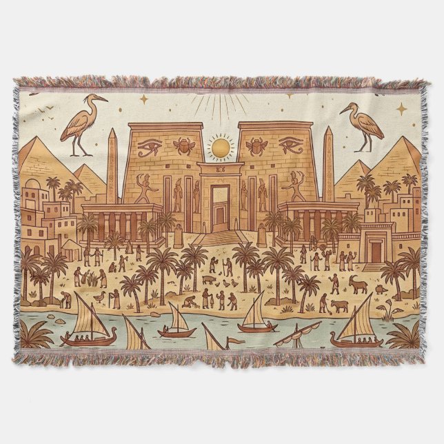 Boho Altägyptische Stadtillustration-Terrakotta Decke (Vorderseite)