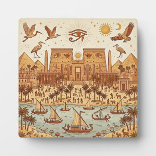 Boho-Altägyptische Stadtillustration-Terrakotta Fotoplatte