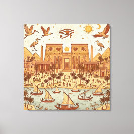 Boho-Altägyptische Stadtillustration-Terrakotta Leinwanddruck