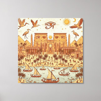 Boho-Altägyptische Stadtillustration-Terrakotta Leinwanddruck