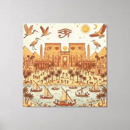 Boho-Altägyptische Stadtillustration-Terrakotta Leinwanddruck
