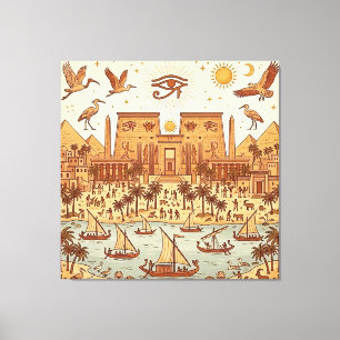 Boho-Altägyptische Stadtillustration-Terrakotta Leinwanddruck