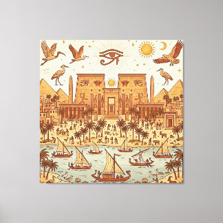 Boho-Altägyptische Stadtillustration-Terrakotta Leinwanddruck