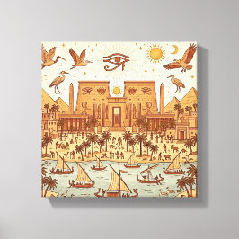 Boho-Altägyptische Stadtillustration-Terrakotta Leinwanddruck