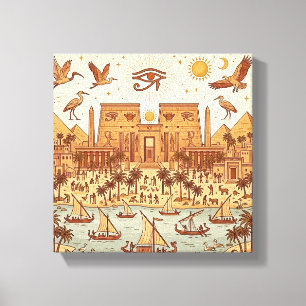 Boho-Altägyptische Stadtillustration-Terrakotta Leinwanddruck