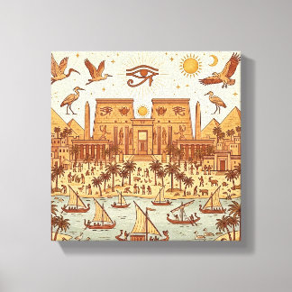 Boho-Altägyptische Stadtillustration-Terrakotta Leinwanddruck