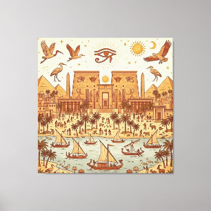 Boho Altägyptische Stadtillustration-Terrakotta Leinwanddruck