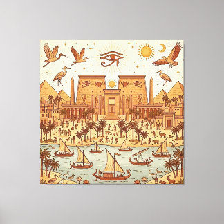 Boho Altägyptische Stadtillustration-Terrakotta Leinwanddruck