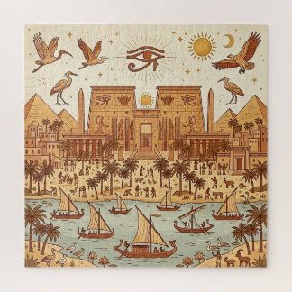 Boho-Altägyptische Stadtillustration-Terrakotta Puzzle