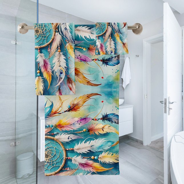 Boho Amerikanische Ureinwohner Dream Catcher, Aqua Badhandtuch Set (Von Creator hochgeladen)