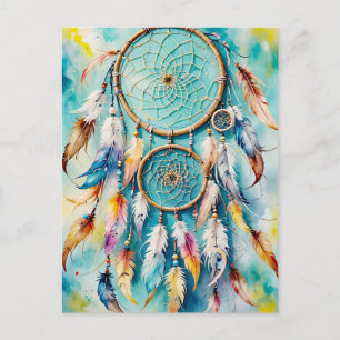 Boho Amerikanische Ureinwohner Dream Catcher, Aqua Postkarte