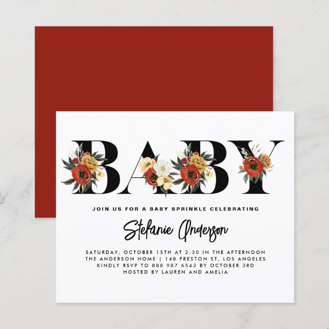 Boho Anemone Botanical Baby Sprinkle Einladung (Vorne/Hinten)