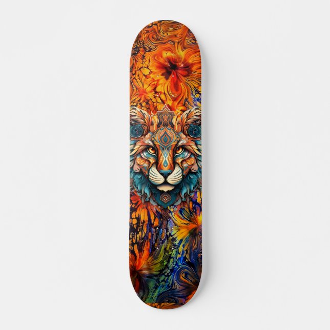 Boho Animal Head & Abstrakt Art Skateboard Deck (Vorne)