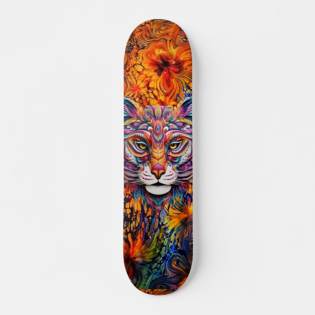 Boho Animal Head & Abstrakt Art Skateboard Deck (Vorne)