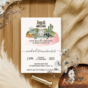 Boho Animal Raccoon Tropical Baby Dusche Einladung