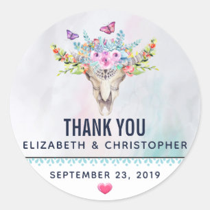 Boho Animal Skull mit Schmetterlingen Hochzeit Dan Runder Aufkleber