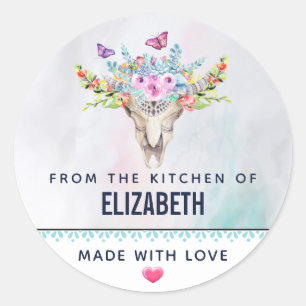 Boho Animal Skull mit Schmetterlingen Küche Runder Aufkleber