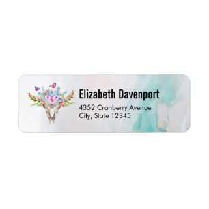 Boho Animal Skull mit Schmetterlingen und Blume
