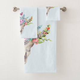 Boho Animal Skull mit Schmetterlingen und Blume Badhandtuch Set