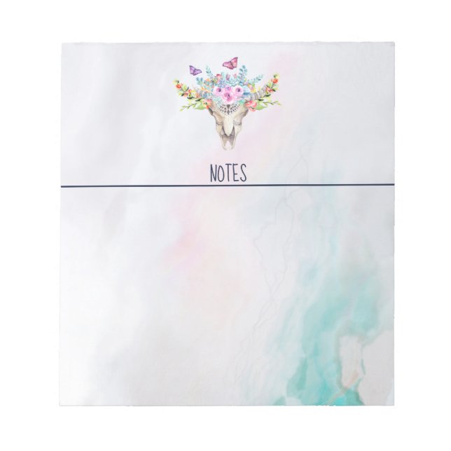 Boho Animal Skull mit Schmetterlingen und Blume Notizblock (Vorderseite)