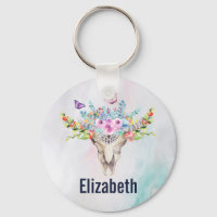 Boho Animal Skull mit Schmetterlingen und Blume