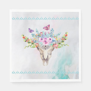 Boho Animal Skull mit Schmetterlingen und Blume Serviette