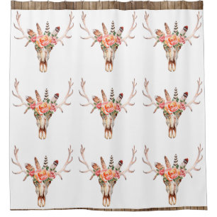 BoHo Animal Skull Wasserfarbe Rose Bah Dusche Duschvorhang