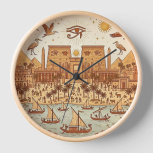 Boho-Antike-Ägypten-Stadt-Illustration-Terrakotta Uhr