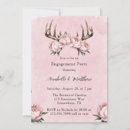 Boho Antler mit Pink Peongs Engagement Party Einladung