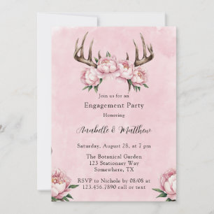 Boho Antler mit Pink Peongs Engagement Party Einladung