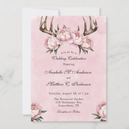 Boho Antler mit Pink Peonies Hochzeitsfeier Einladung