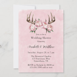 Boho Antler mit Pink Peonies Polterabend Einladung