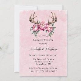Boho Antler mit Pink Peonies Polterabend Einladung