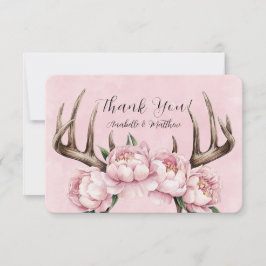 Boho Antler mit Pink Peonies Wedding Dankeskarte