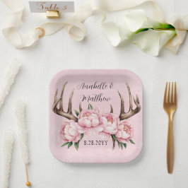 Boho Antler mit Pink Peonies Wedding Pappteller